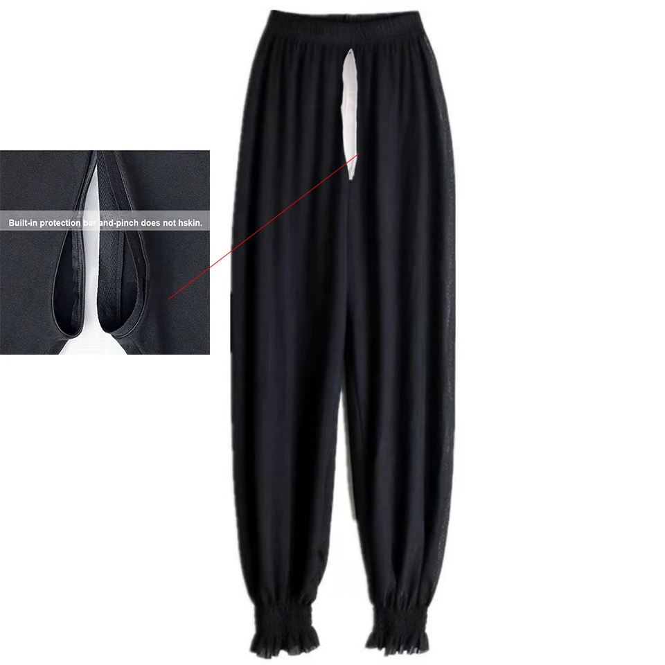 Elastic Ice Bloomers Women's Double-Headed Invisible Zipper Open-Seat Pants Lady Convenient Toilet Couple Outdoor Sex Leggings