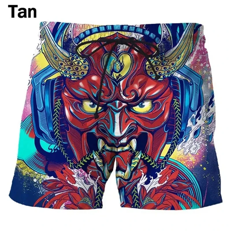 Summer Japanese Tattoo Mask Pattern 3D Print Beach Shorts Men Women Casual Trunks Surfing Board Shorts Swimwear Kids Clothing 5