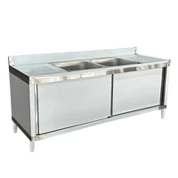 ตู้เก็บของสแตนเลสลดราคาพิเศษ พร้อมอ่างล้างจานสองอ่างและแผ่นกันน้ำกระเด็น พร้อมบานเลื่อน 1