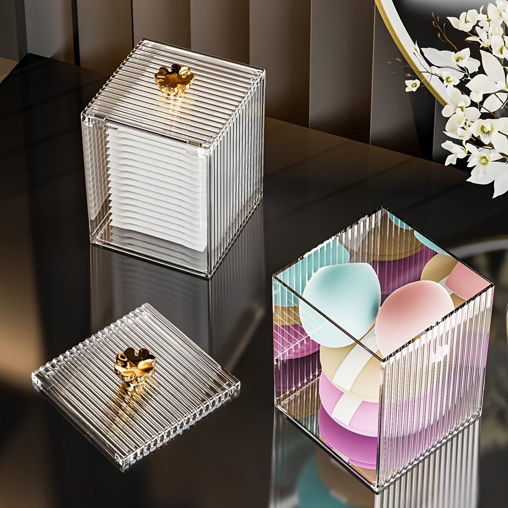 Cotton swab makeup cotton storage box desktop dressing table dustproof transparent makeup cotton lipstick cosmetics box acrylic 3