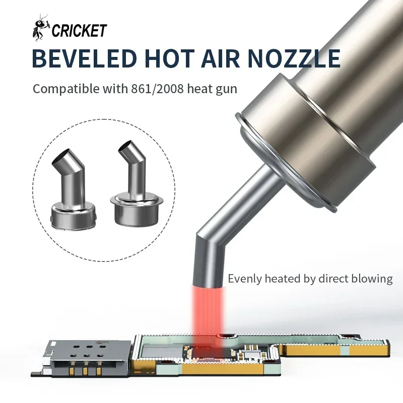 CRICKET 45° Beveled Curved Heat Gun Nozzle Sleeve For Quick 861/2008/850 Soldering Station Replacement Tips Mouth Parts