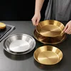 Korean Luxury Stainless Steel Round Plate Golden Flat-bottomed Storage Tray Thickened Fruit Cake Steak Snack Dishes 3