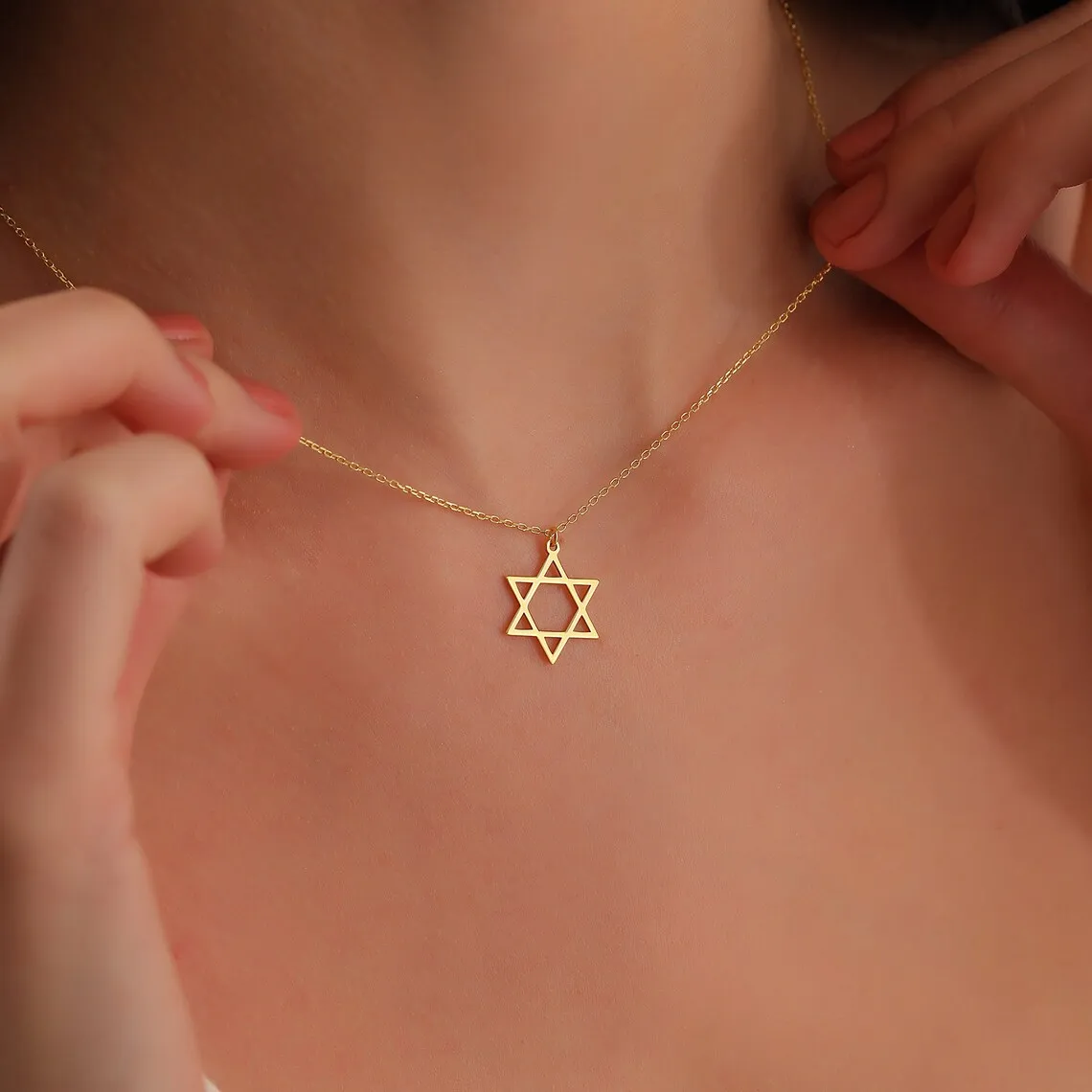 Collier Étoile De David En Acier Inoxydable - Pendentif Creux 32x26 Mm, Chaîne 60 Cm, Finition Argent Ou Or, Cadeau Spirituel