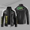 Land Rover motorcycle warm plus velvet pu leather jacket contrast color fashion men's PU windproof leather jacket 2