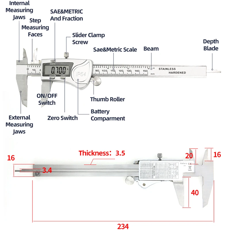 IP54 Stainless Steel Digital Calipers Pachymeter Measuring Tools Carpenter Tools Electronic Caliper Metal Vernier Ruler