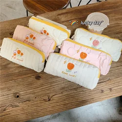 Women Quilted Makeup Bag Korean Tulip Cosmetic Storage Bag Portable Toiletry Bag Female Beauty Case Cotton Floral Cosmetic Pouch