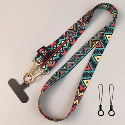 Retro Pattern Crossbody Phone Strap with Adjustable Length and Antilost Neck Lanyard - Nylon fiber (Blue)
