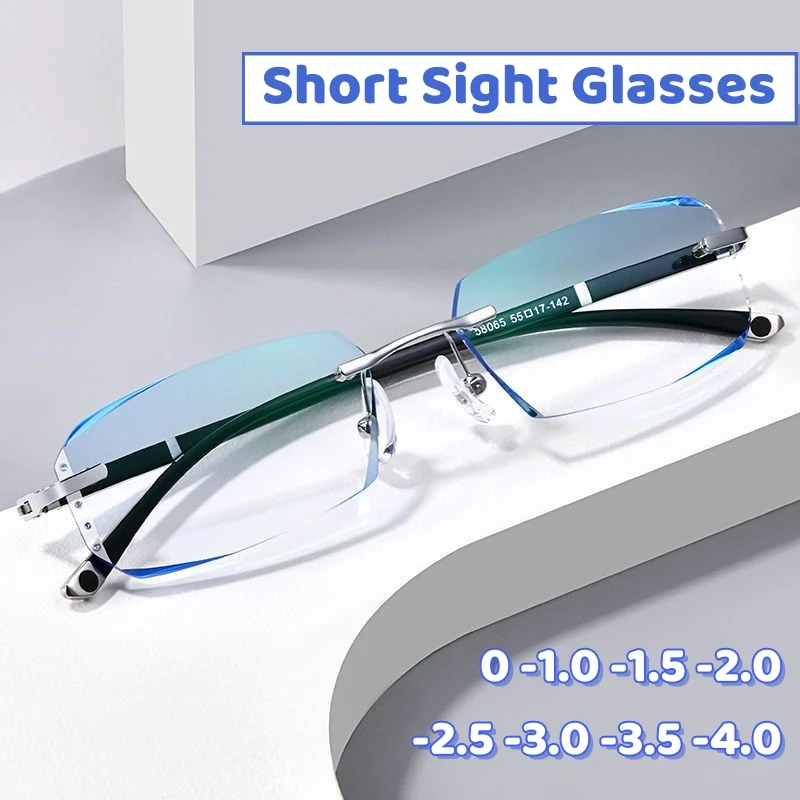 

Anti-radiation Finished Prescription Eyewear Frameless Diamond Cutting Myopia Glasses Ultra-light Anti Blue Near Sight Glasses