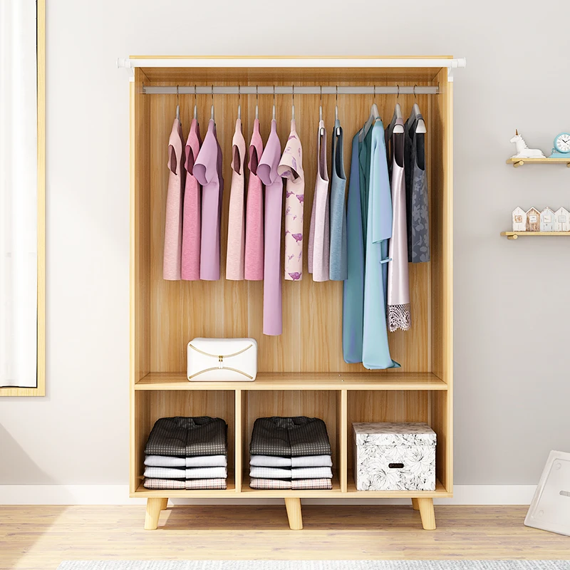 

Doorless minimalist design wooden bedroom clothing storage simple wardrobe rental house