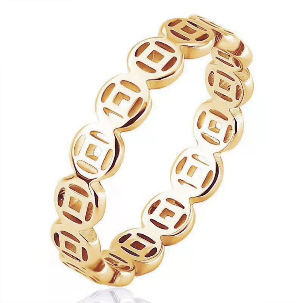 Titanium Steel Women Lucky Ring Money Catcher Coin Stainless Charm Finger Rings Feng Shui Pixiu Mantra Wealth Rings