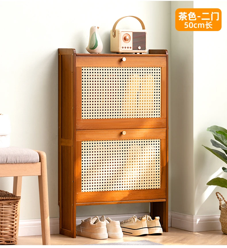17cm Ultra-Thin Shoe Cabinet for Entryway Space-Saving Flip-Up Shoe Rack Large Capacity Storage Rack Hallway Bamboo Organizer