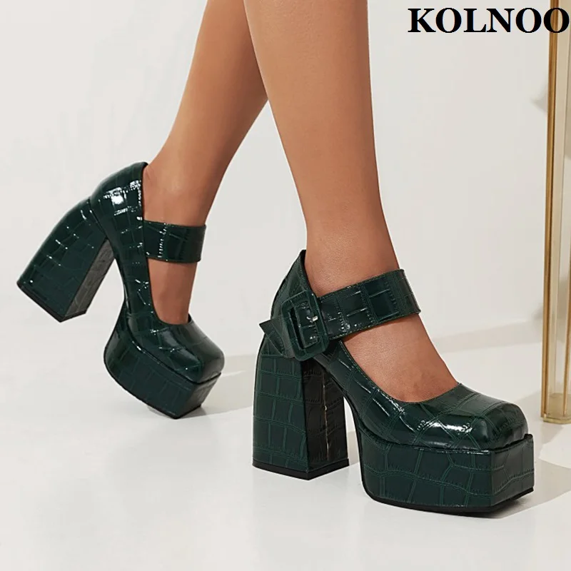 

Kolnoo New Handmade Ladies Chunky Heels Pumps Retro Mary Janes Platform Sexy Evening Party Prom Fashion Summer Court Club Shoes