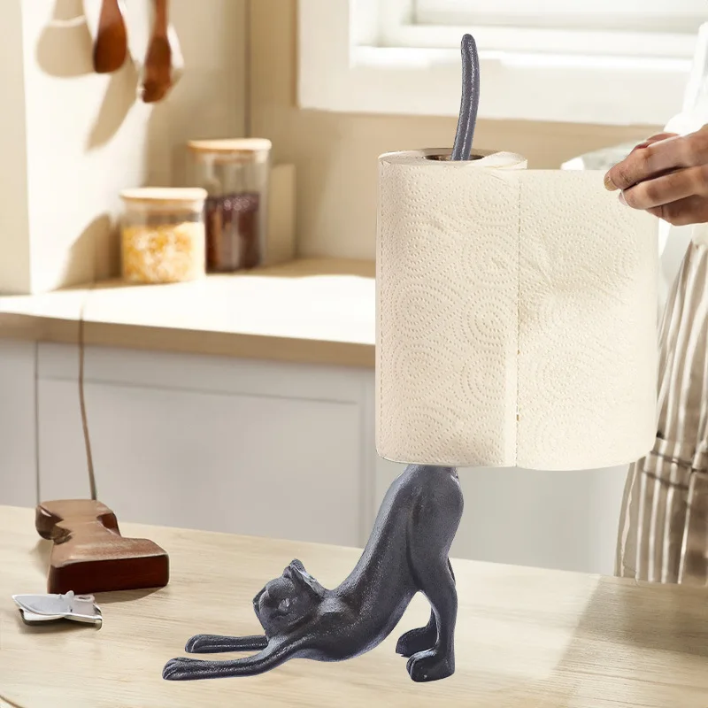 

Скандинавский чугунный кухонный держатель для бумажных полотенец с изображением кошки, впитывающего масло, мультяшный Настольный держатель для продуктов, бумажный стеллаж для сада