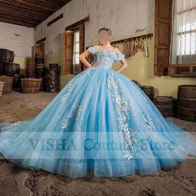 

Sky Blue Quinceanera Dresses Ball Gown Birthday Party Dress Lace Up Graduation Gown Sweetheart Swet 16 vestidos de quinceañera