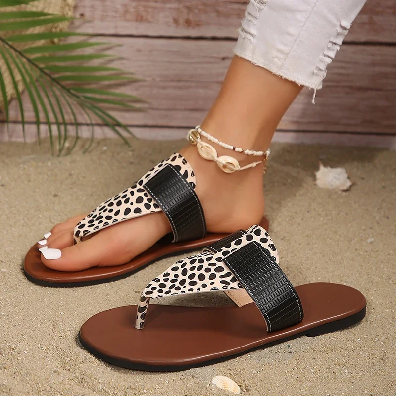 

Leopard Clip Toe Slippers Women Flats Beach Flip Flops Summer Fad 2024 Outdoor Slingback Sandals Walking Slides Mujer Zapatillas