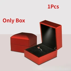 Elegant 2024 LED Light Jewelry Ring Box - Luxurious Storage and Gift Organizer - 65x60x50mm (Red)