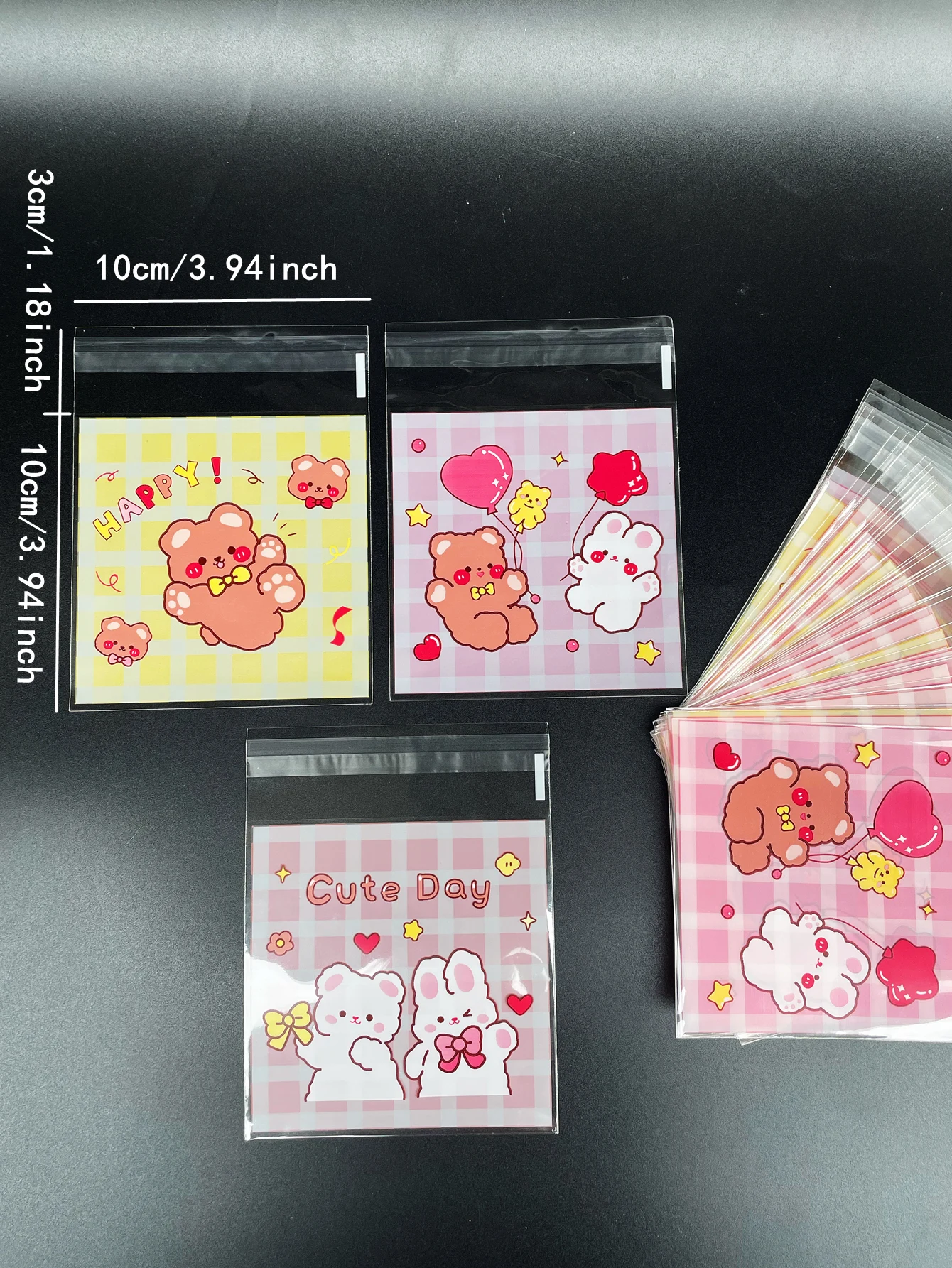 100pcs Self Sealing Bags Cute Bear Bunny Printed Transparent