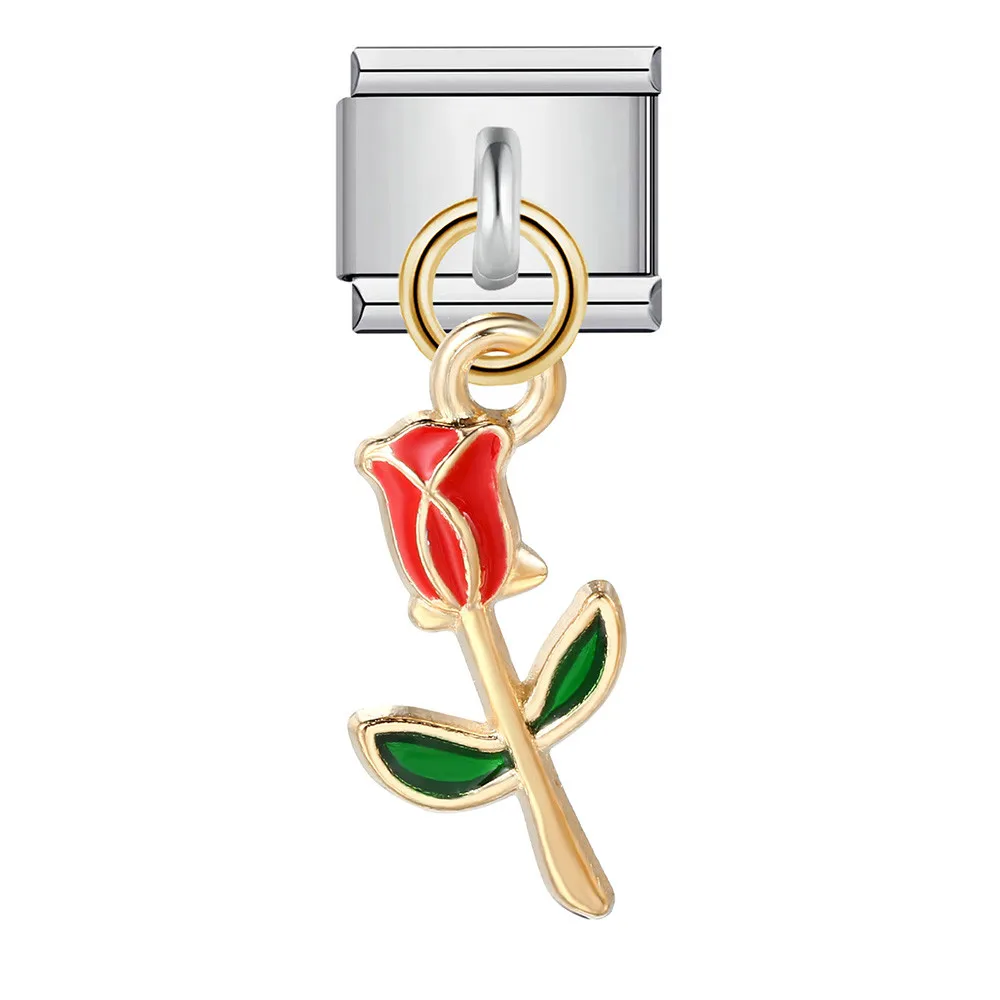1 Stück versilberter bunter süßer Blumenform-Anhänger-Charm, italienisches Gliederarmband, passend für 9 mm Edelstahl-Schmuckherstellung – Detail 6