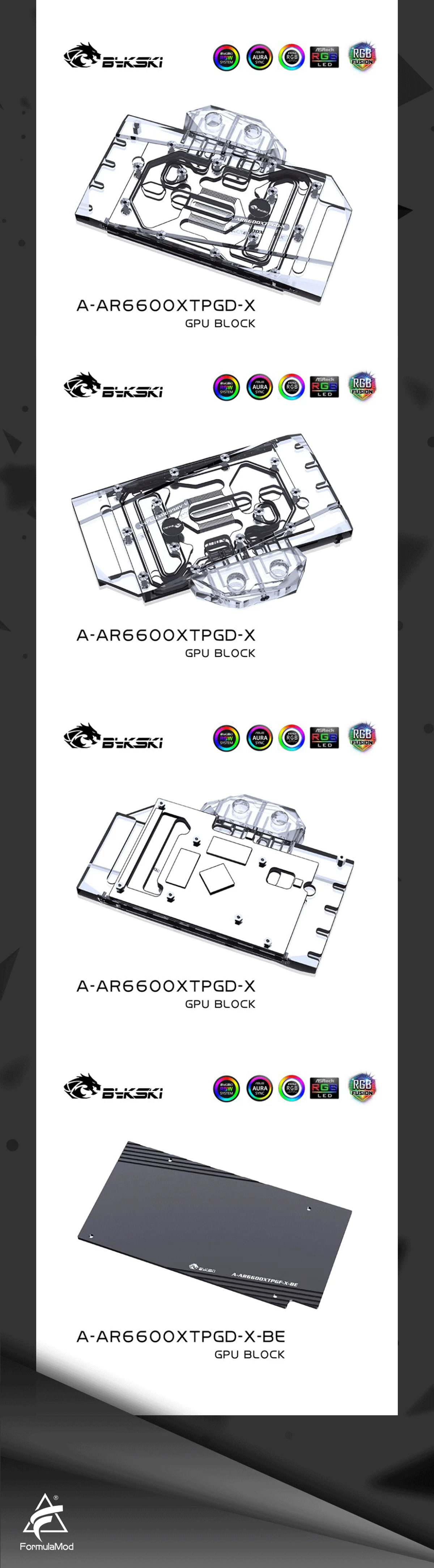 Bykski GPU Water Block for ASRock Radeon RX 6600XT phantom Gaming D ,GPU Radiator Water Cooling Liquid Cooler, A-AR6600XTPGD-X  