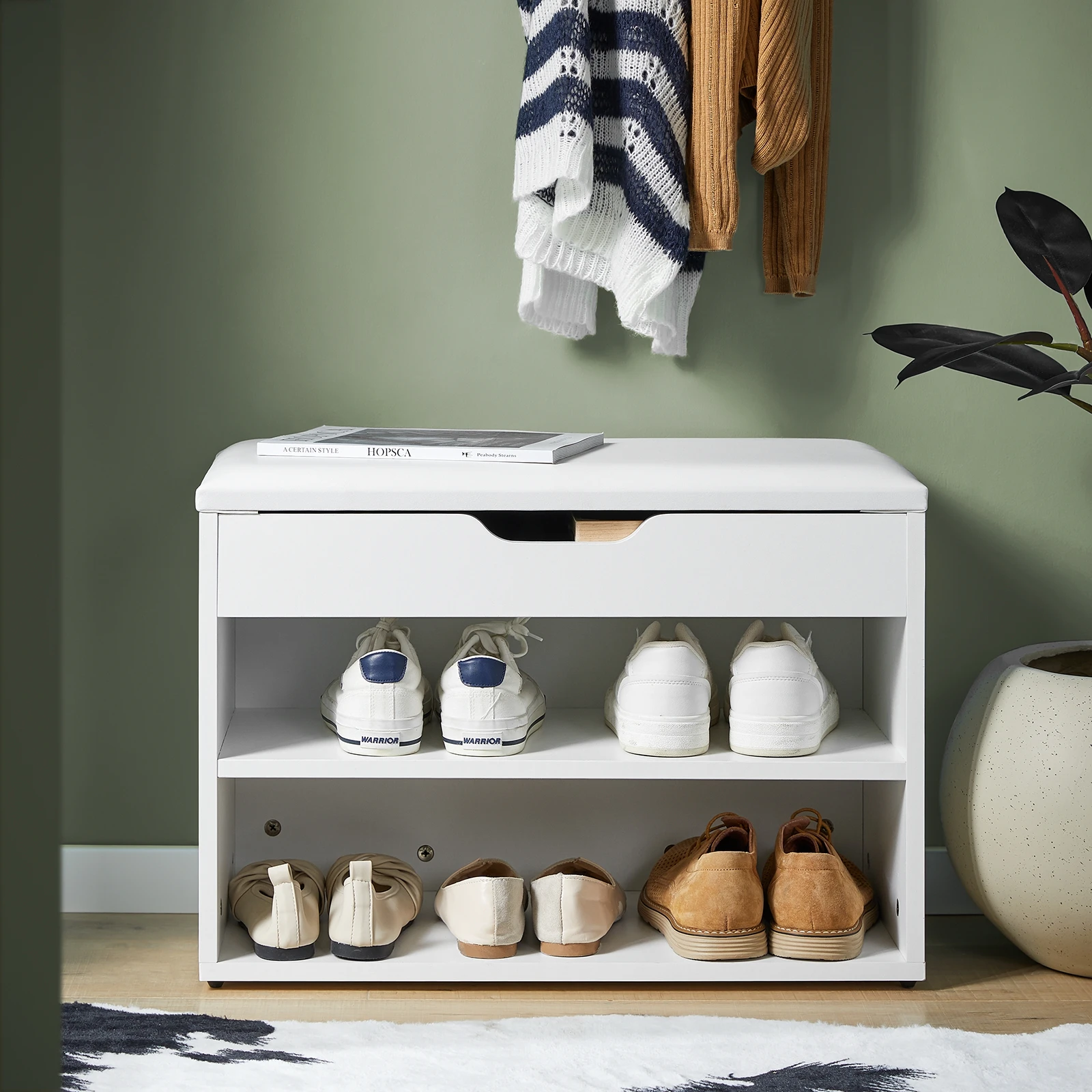 SoBuy FSR25 schoenenbank met stoel schoenenrek schoenenkast