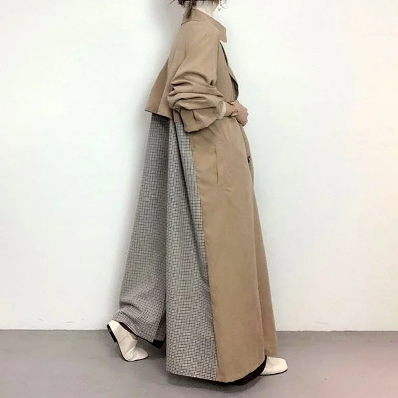 2024 Trench Coats Women Patchwork Loose Notched Lapel Long Sleeve Trench Coats Outwear Autumn Winter Harajuku Jacket Female Tops