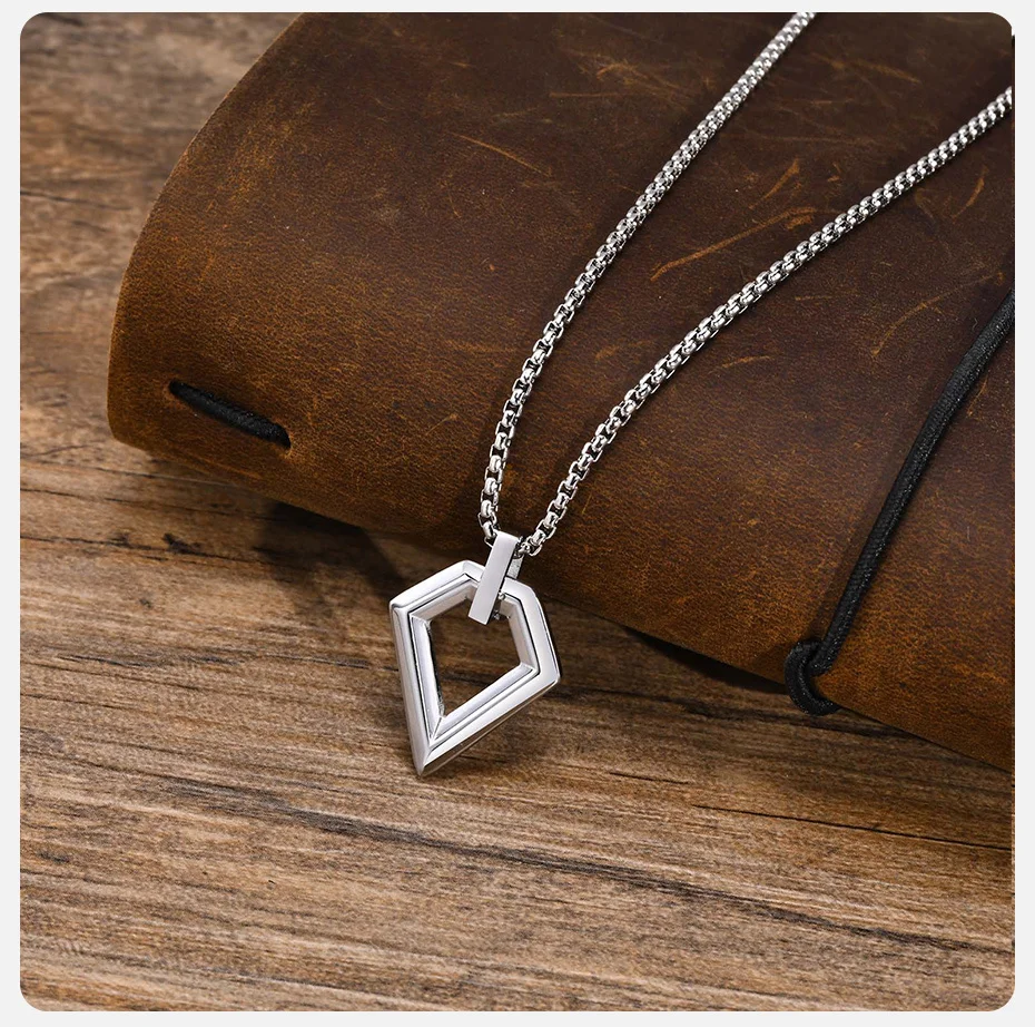 Vnox Einfache geometrische Halsketten für Männer und Jungen, hohler quadratischer Polygon-Anhänger aus Edelstahl, minimalistischer Geschenkschmuck – Detail 6