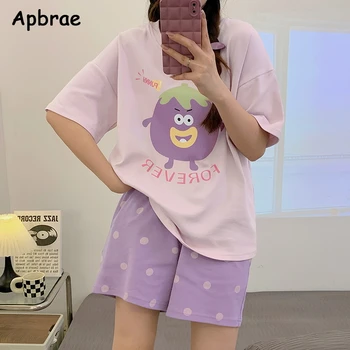 100% Pure Cotton Pajamas for Women Summer Short Sleeve Shorts Pijamas Plus Size M-4XL Sleepwear Cute Cartoon Print Homewear