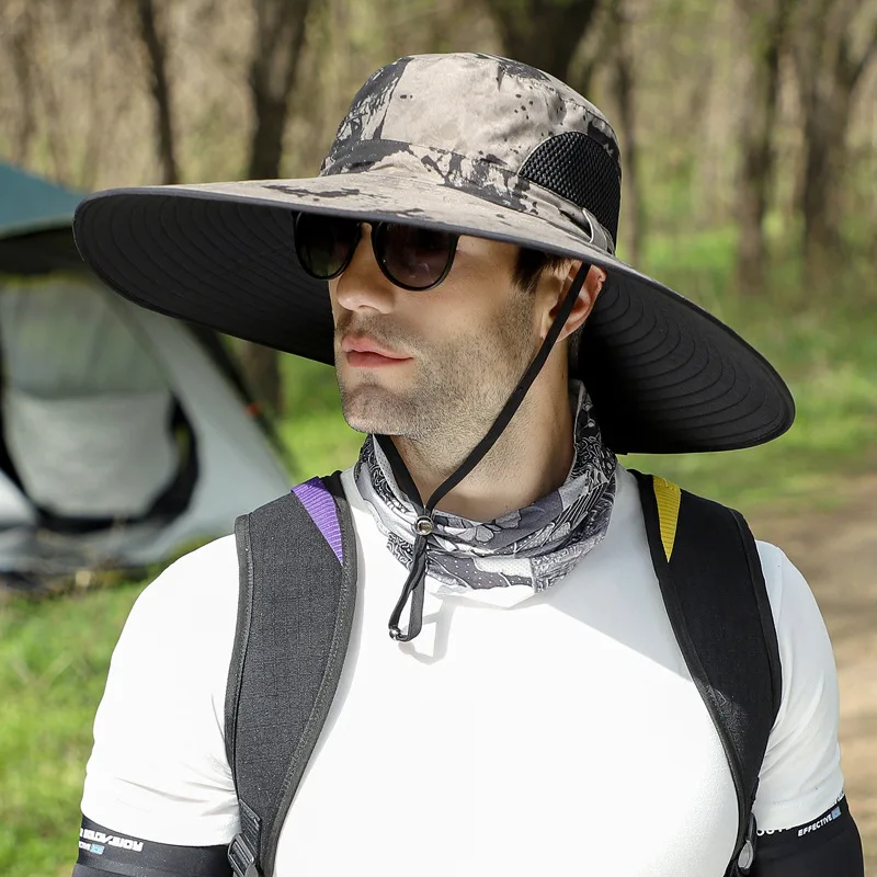 15cmlargebrimSunHatMenSummerOutdoorLeisureColorBlocking