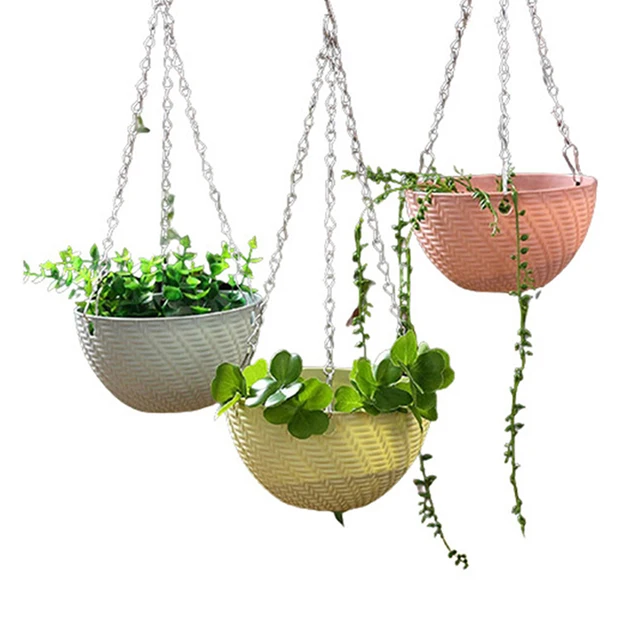 1Pc 40/50 Cm -Es Utánzás Rattan Függő Kosár Virág Edénylánc 3 Horgos Lánccal Növények Termesztése Medence Otthoni Kerti Dekoráció - Image 6