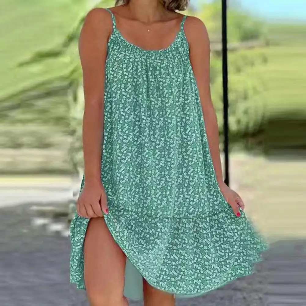 

Women Summer Midi Dress Tropical Floral Print Beach Dress for Women A-line Midi Dress with Soft U Neck Patchwork for Summer