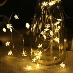 Battery LED Stars String Fairy Lights Warm White Copper Wire XMAS Party Indoor