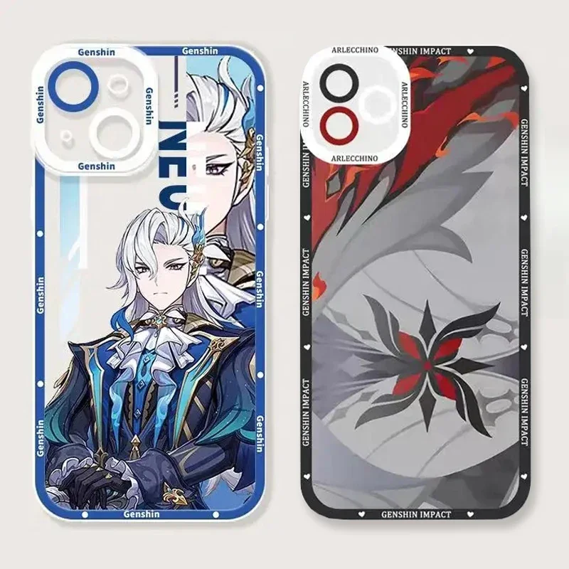 Genshin Impact Soft TPU Phone Case Featuring Xiao, Columbina, HuTao, and Furina
