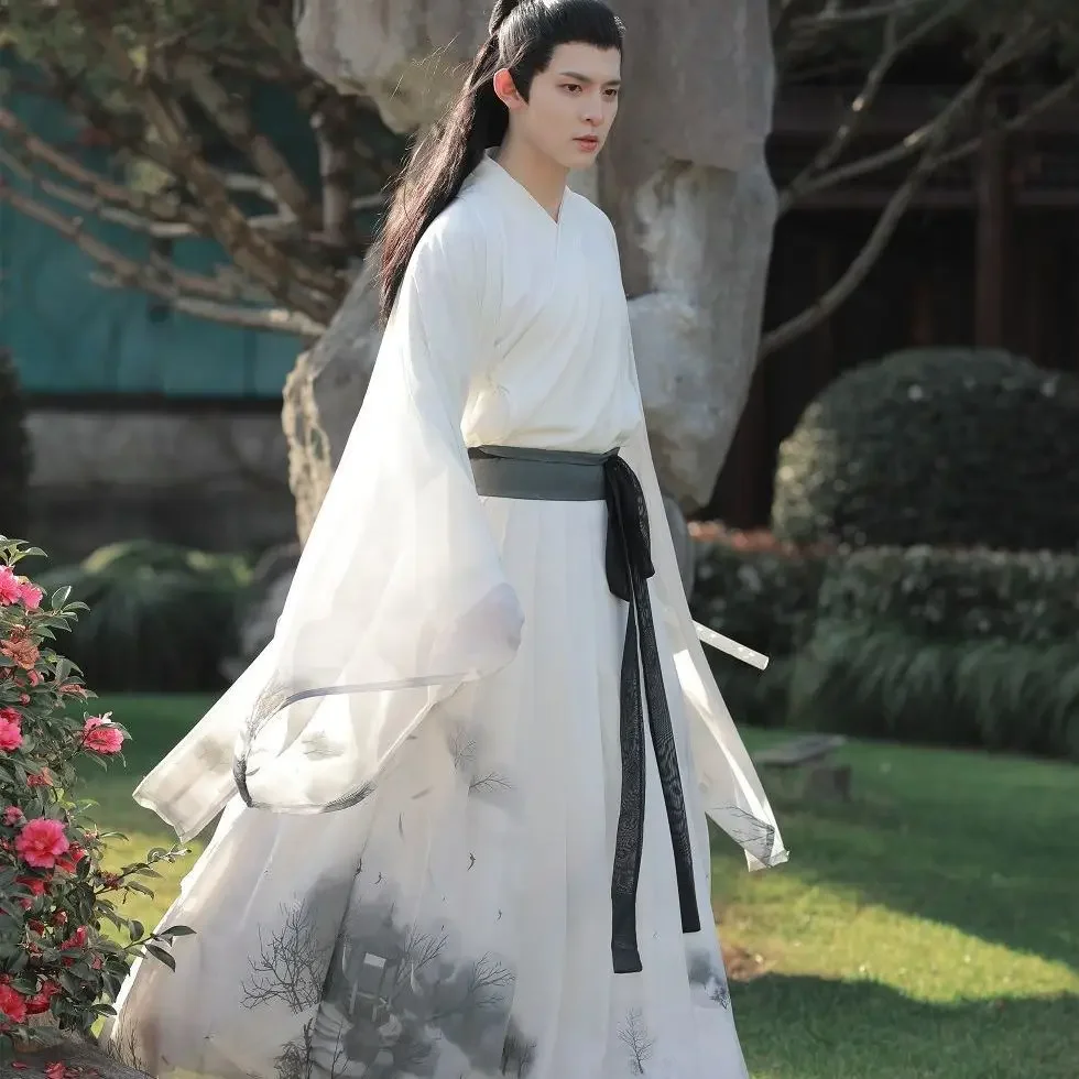

hanfu Ancient Chinese Traditional Costume chinese dress traditional Printed and dyed large sleeve waist skirt fairy knight Men