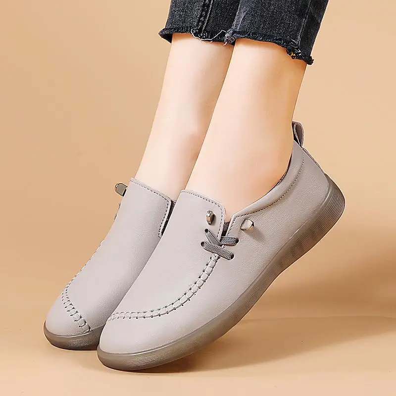 

Authentic Leather Shoes Women's Summer Flat 2024 Soft Leather Peas Autumn Pregnant Women's Summer Loafers Sole Moccasins