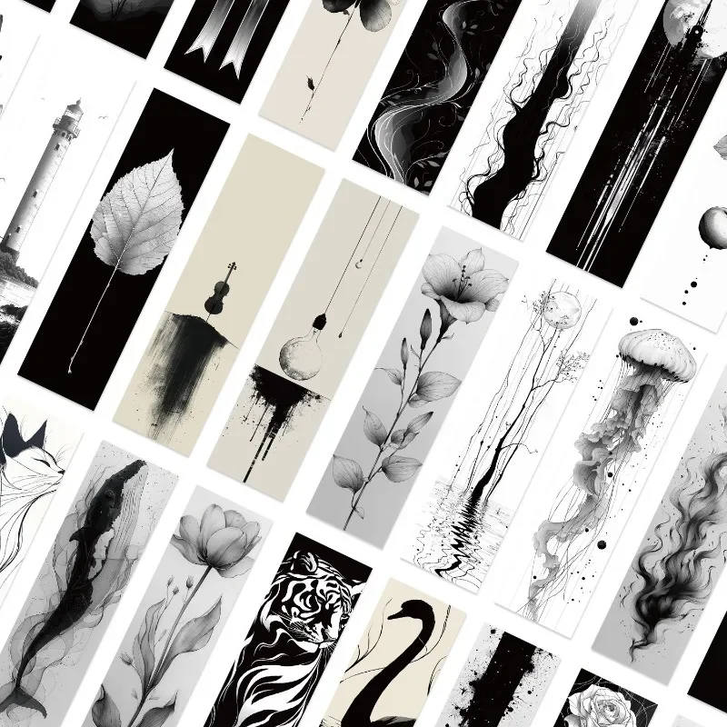 30pcs Black White Bookmarks Reading Book Tags DIY Page Tags Gift Decoration Cards Student Message Cards Bookmarks Back To School