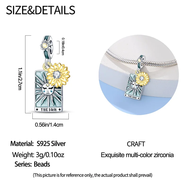 Neue Tarotkarten aus 925er Silber, Sonne, Mond, Sterne, Liebhaber, Stern, Münzen, Charms, Perlen, passend für Pan-Original-Armbänder, DIY-Geschenke, edler Schmuck – Detail 8