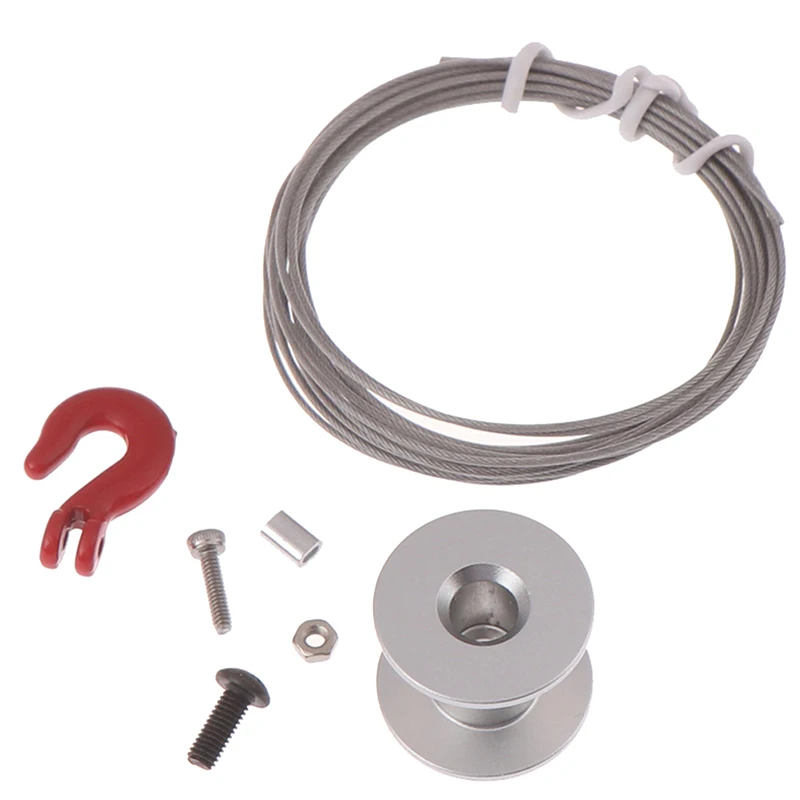 Détail du mécanisme du treuil servo métal argent rouge, pièce de rechange réaliste pour RC crawler 1/10.