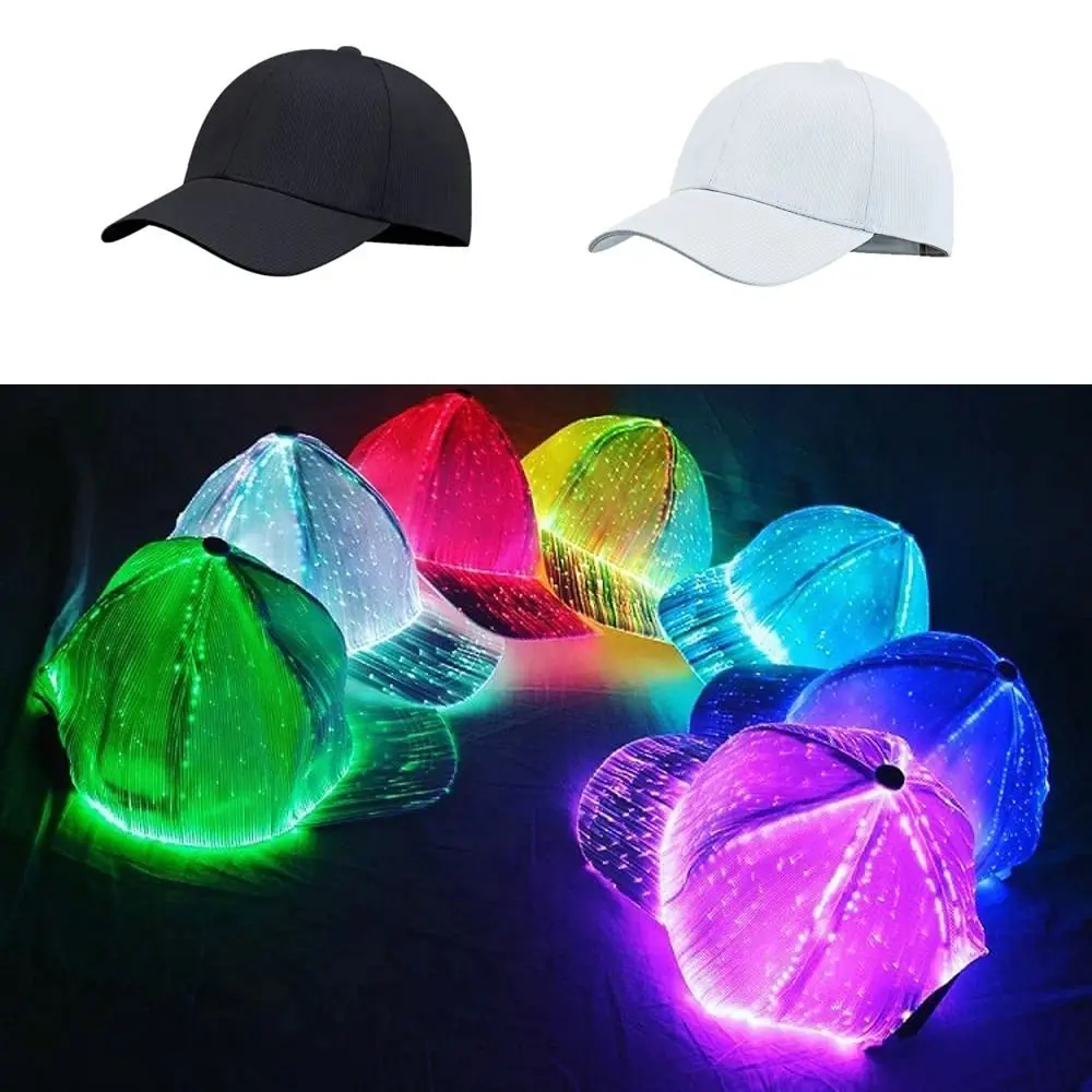 Rechargeable LED Fiber Optic Baseball Cap with 7 Colors and Flashing Modes