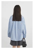 CHIC VEN femmes chemise ample décontracté à manches longues nouveau rayé brodé coton chemise femmes Blouses printemps automne 2025 vêtements 5