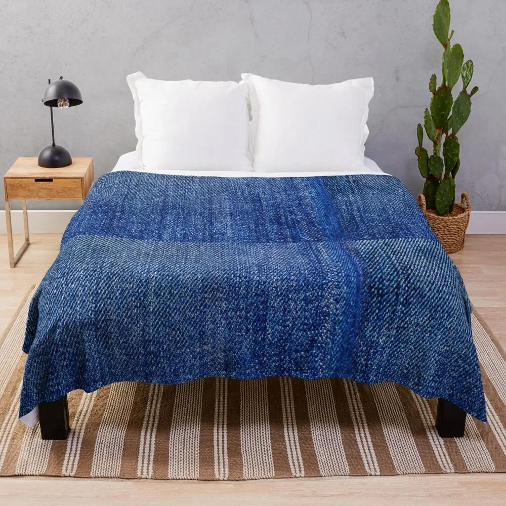 

Deep Blue Denim Throw Blanket Decorative Throw fluffy Blankets