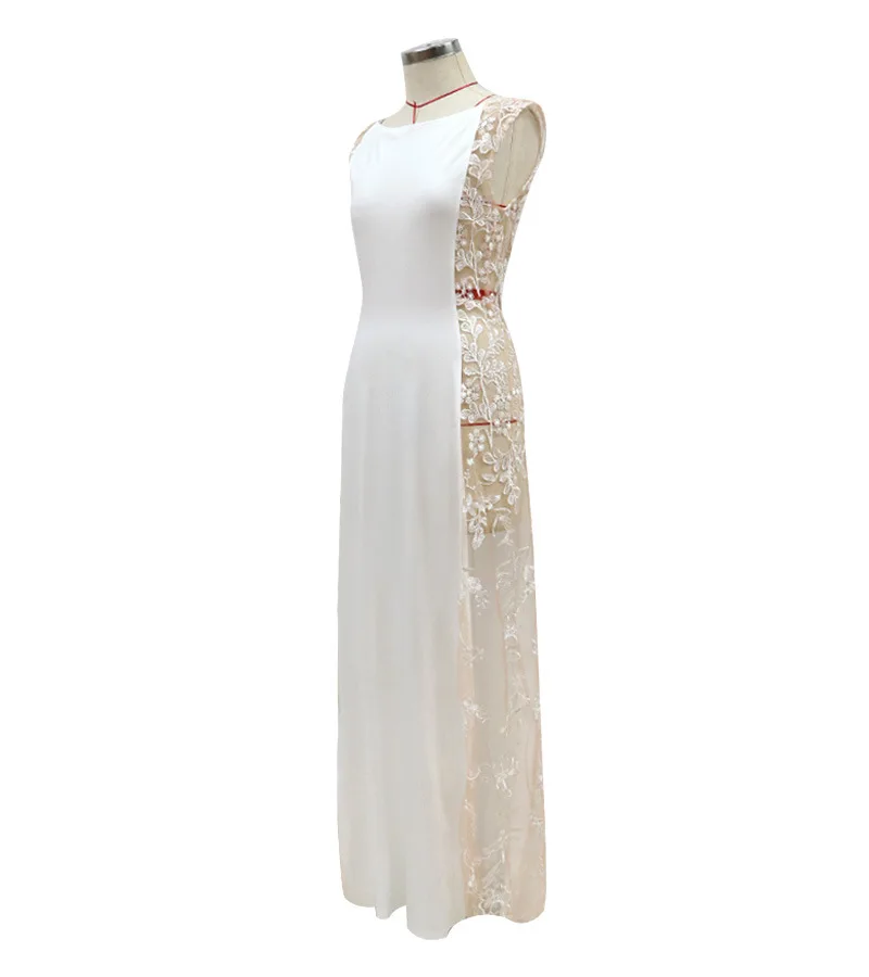 Festa à Noite Branco o Pescoço sem Mangas Baile de Formatura Grosfairy Laço Ilusão Robe Nova Senhora Sexy Vestido Longo Moda 2022 2 2021 nova senhora sexy vestido longo moda