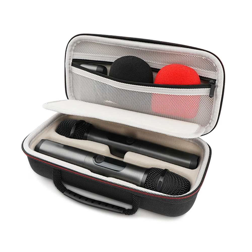 Wireless Microphone Case W/ Zipper Handheld Dual Mic Travel Bag Handheld Dual Mic Carrying Case for 2 Wireless Microphones