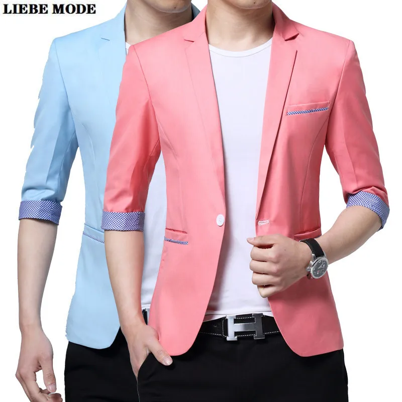 Mens Blazer Jacket Blue Black Pink Blazer Jacket Men Cotton Office