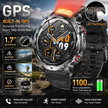 Smartwatch GPS Outdoor di Alta Gamma 2026 con Batteria Grande da 1100mAh, Comunicazione Wireless, Torcia e Funzione SOS