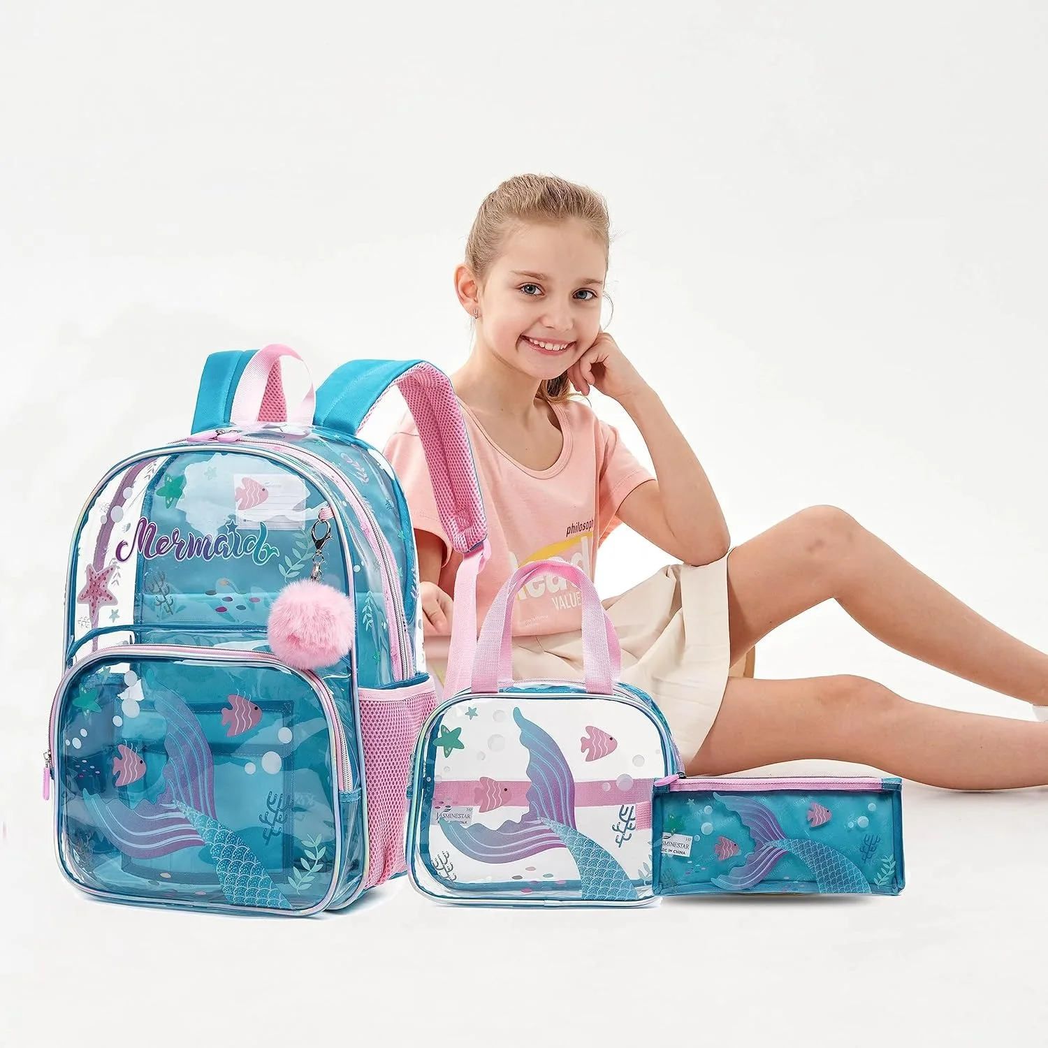 16inch Clear Backpack for Kids Heavy Duty PVC Transparent Backpacks Set See Through School Bag for Girls Boys Elementary Mochila 5