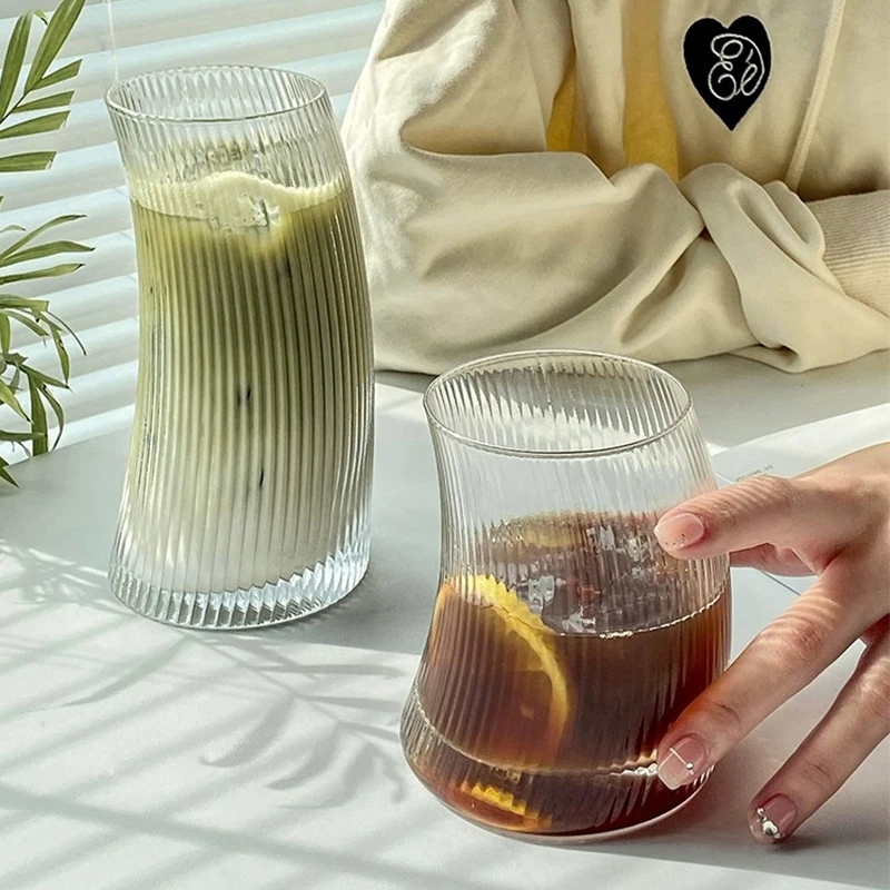 

INS Fashion Crescent Moon Creative Ribbed Clear Glass Cup Cocktail Coffee Lemonade Fruit Tea Juice Water Cups Beer Glasses