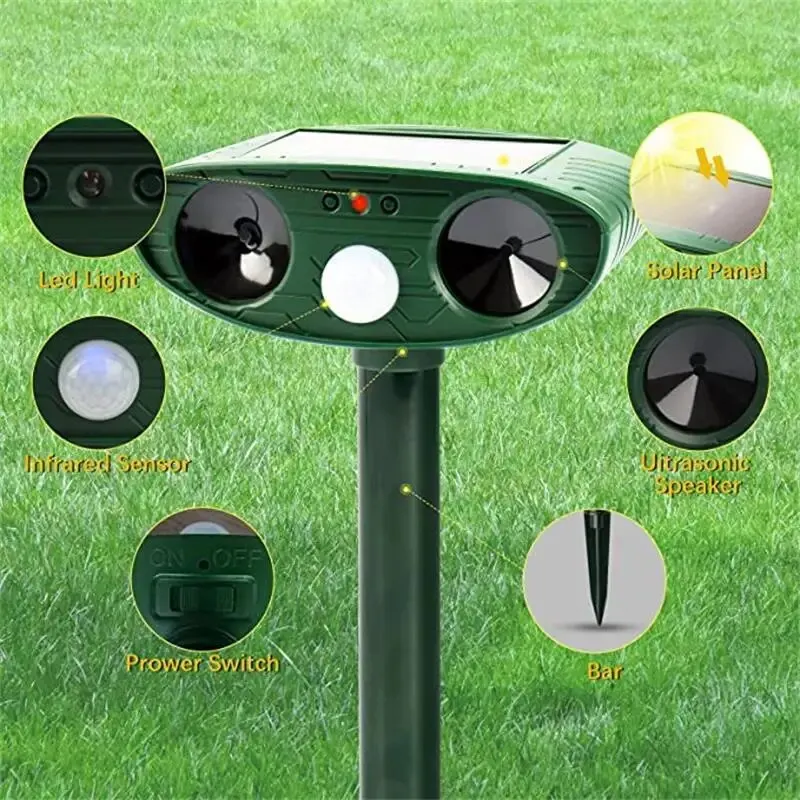 1pc Ultrasonic Animal Repellant Cat Dog Repellant Solar Powered Rechargeable Garden Waterproof Animal Deterrent For Farm Yard