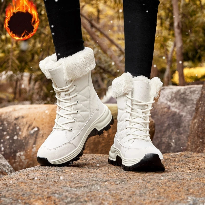 Botas de nieve cálidas para mujer, botines cómodos con cordones,  impermeables, talla 36-42, Invierno - AliExpress