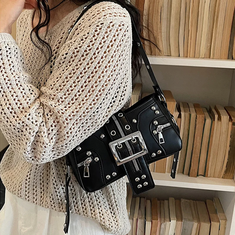 Borsa a Tracolla da Donna Stile Punk, Borsa a Spalla in Pelle PU con Borchie, Piccola Borsa Trendy Sottobraccio, Bolso Mujer, Сумка - immagine 3