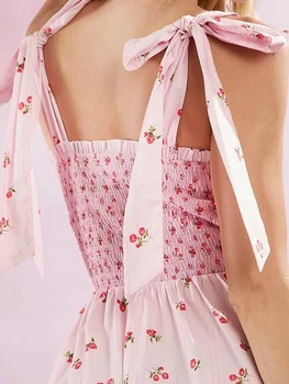 Women Slip Dress, Sleeveless Tie-up Floral Dress Summer Long Swing Dress for Daily Party 5